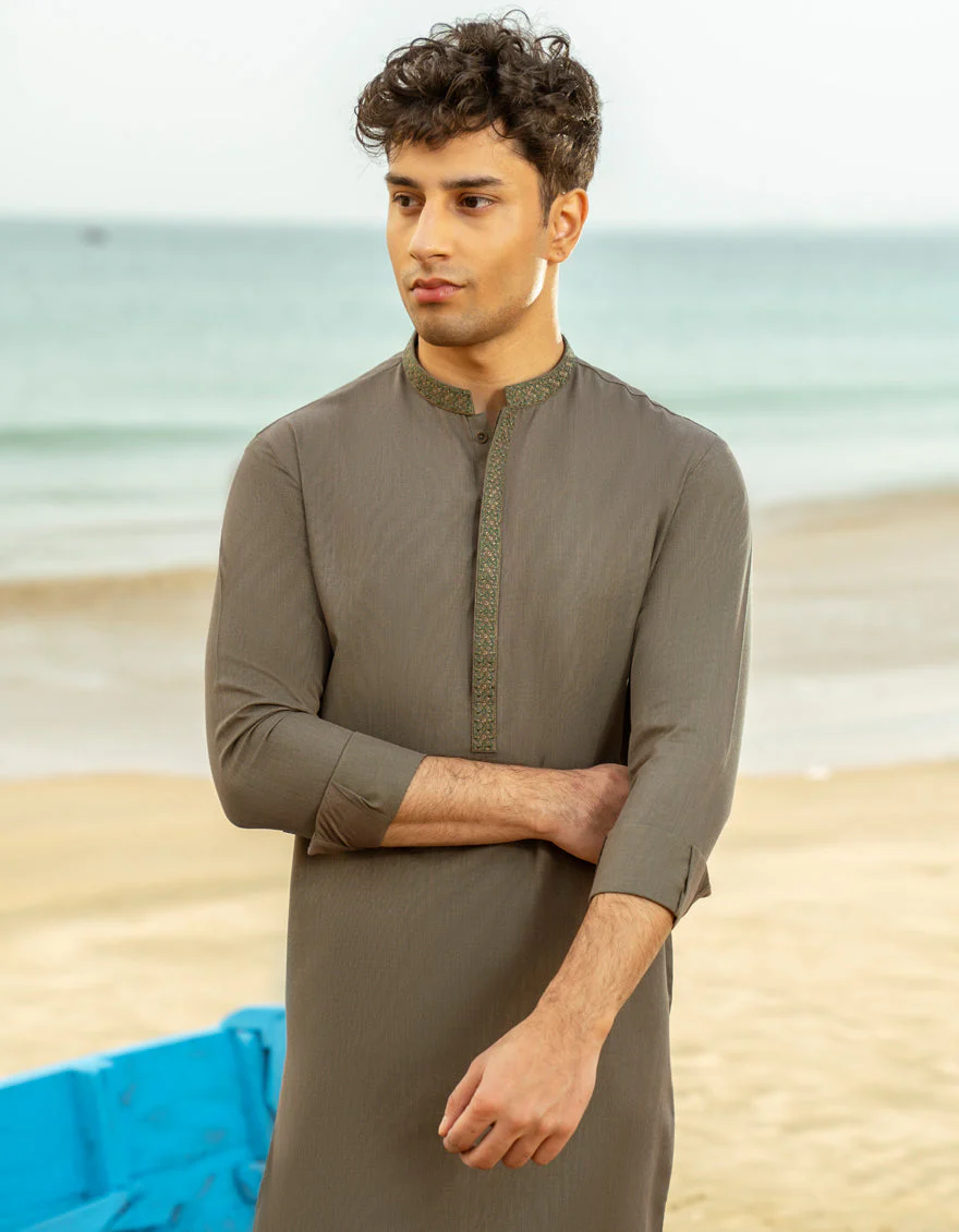 ARMY GREEN BLENDED KAMEEZ SHALWAR | JTKS-A-46601/S25/JJ9617-SF - Image 3