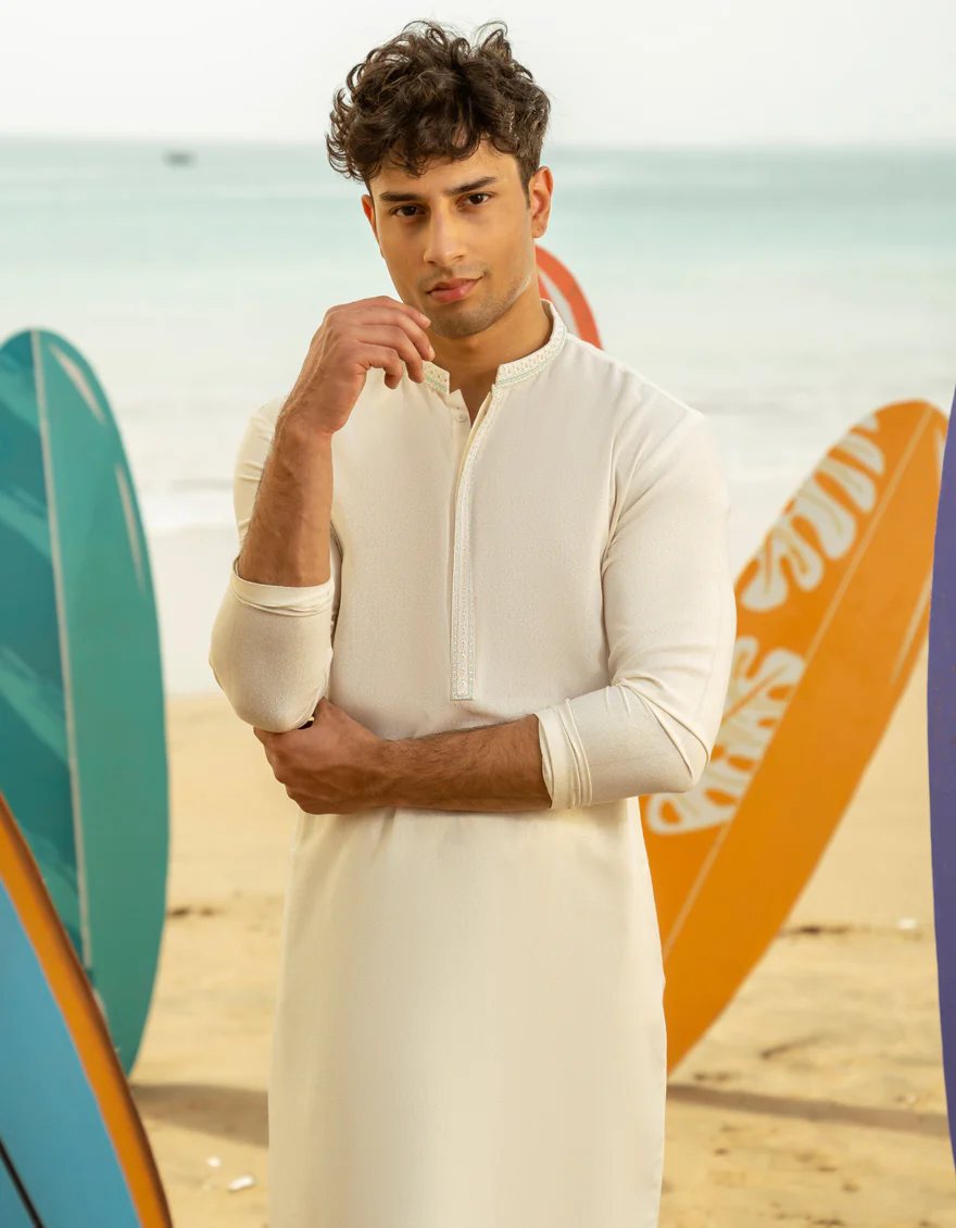 OFF WHITE BLENDED KAMEEZ SHALWAR | JTKS-A-46602/S25/JJ9897-FL - Image 2