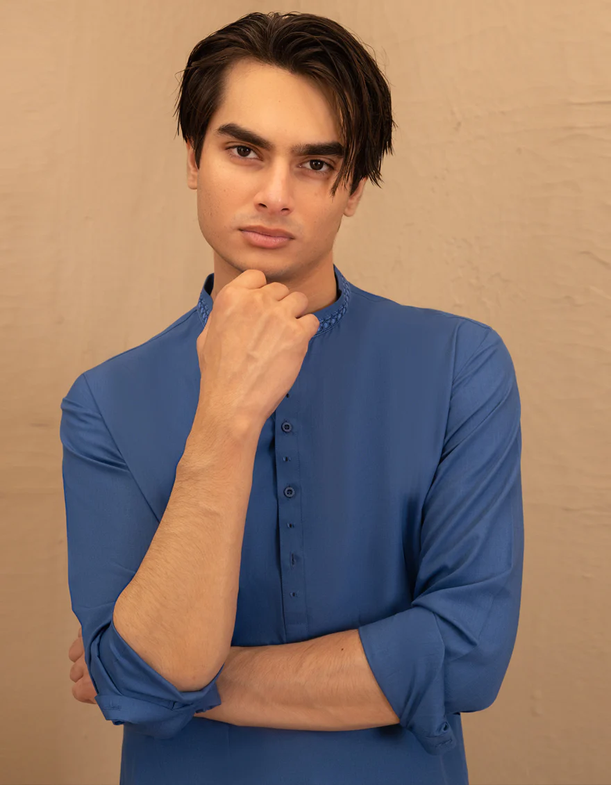 BLUE BLENDED KAMEEZ SHALWAR | JTKS-A-46680/S25/JJ9841-SF - Image 2