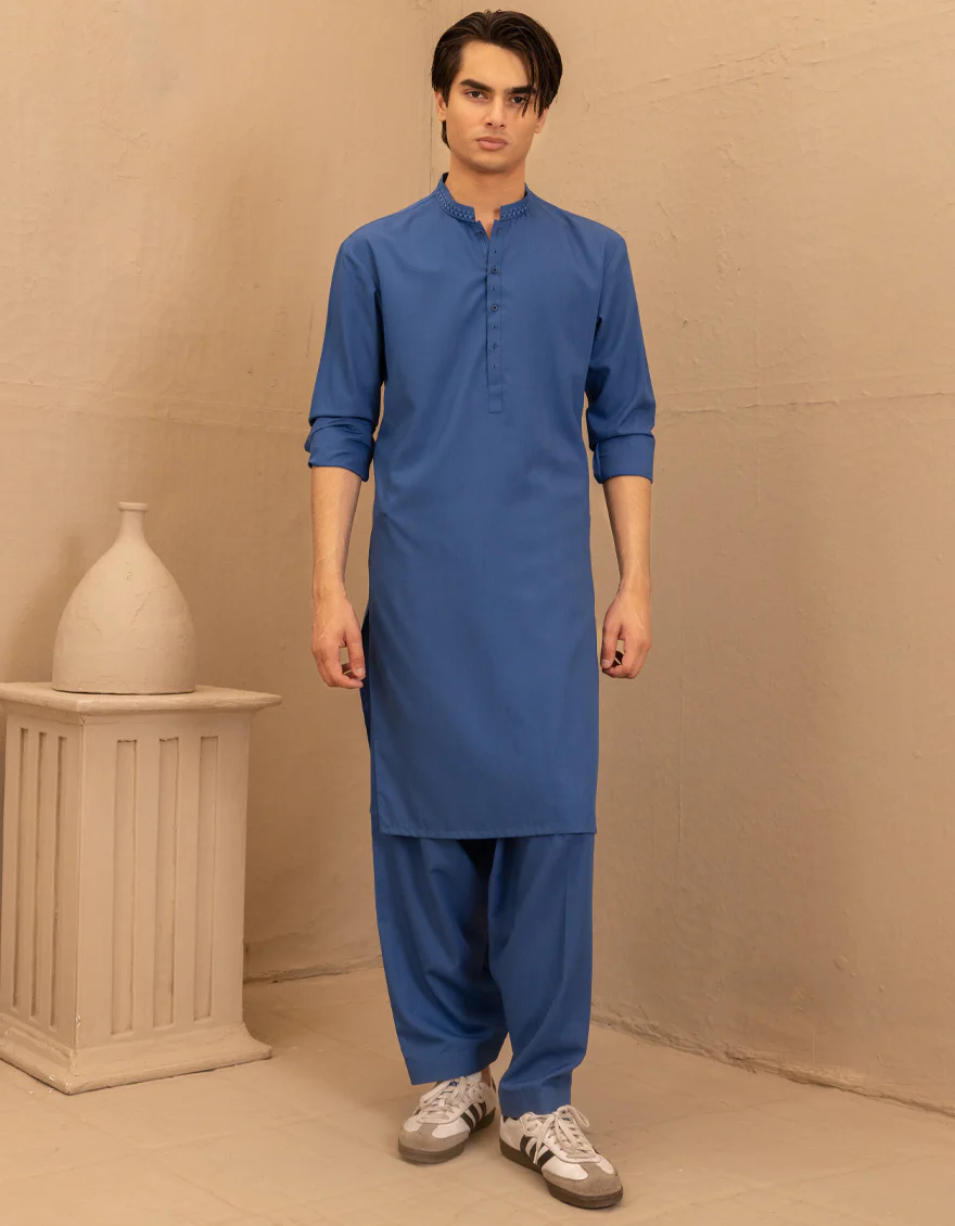 BLUE BLENDED KAMEEZ SHALWAR | JTKS-A-46680/S25/JJ9841-SF - Image 4