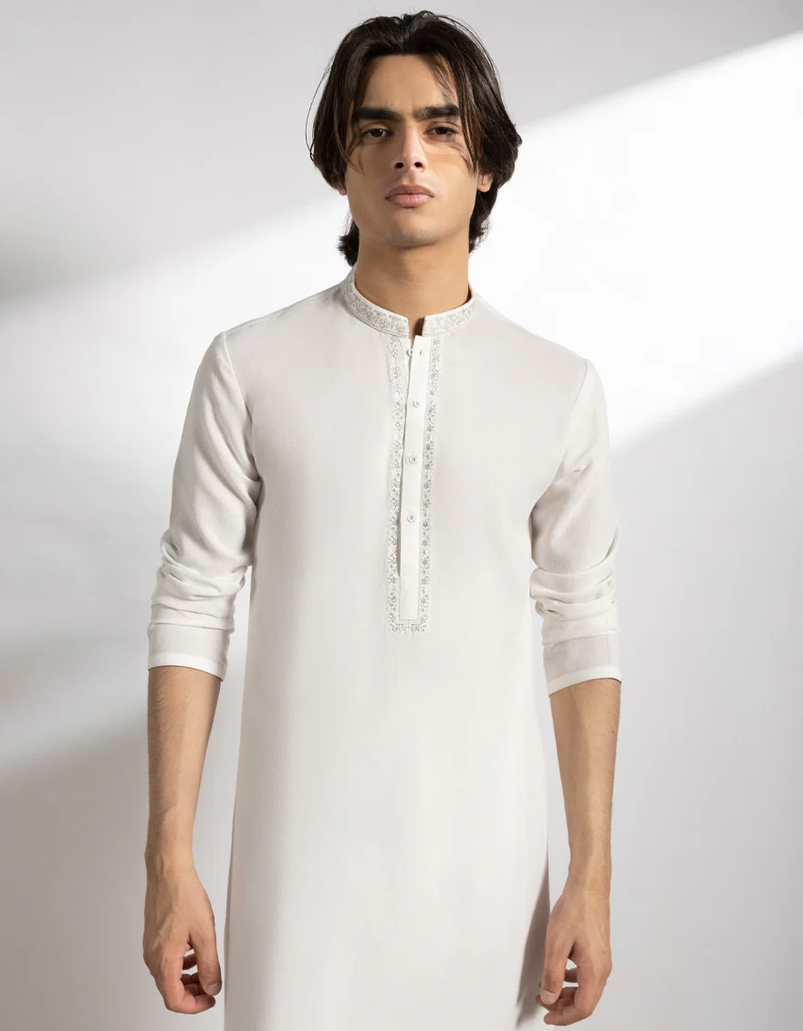 OFF WHITE BLENDED KAMEEZ SHALWAR | JTKS-A-46743/S25/JJ9899-FL - Image 2