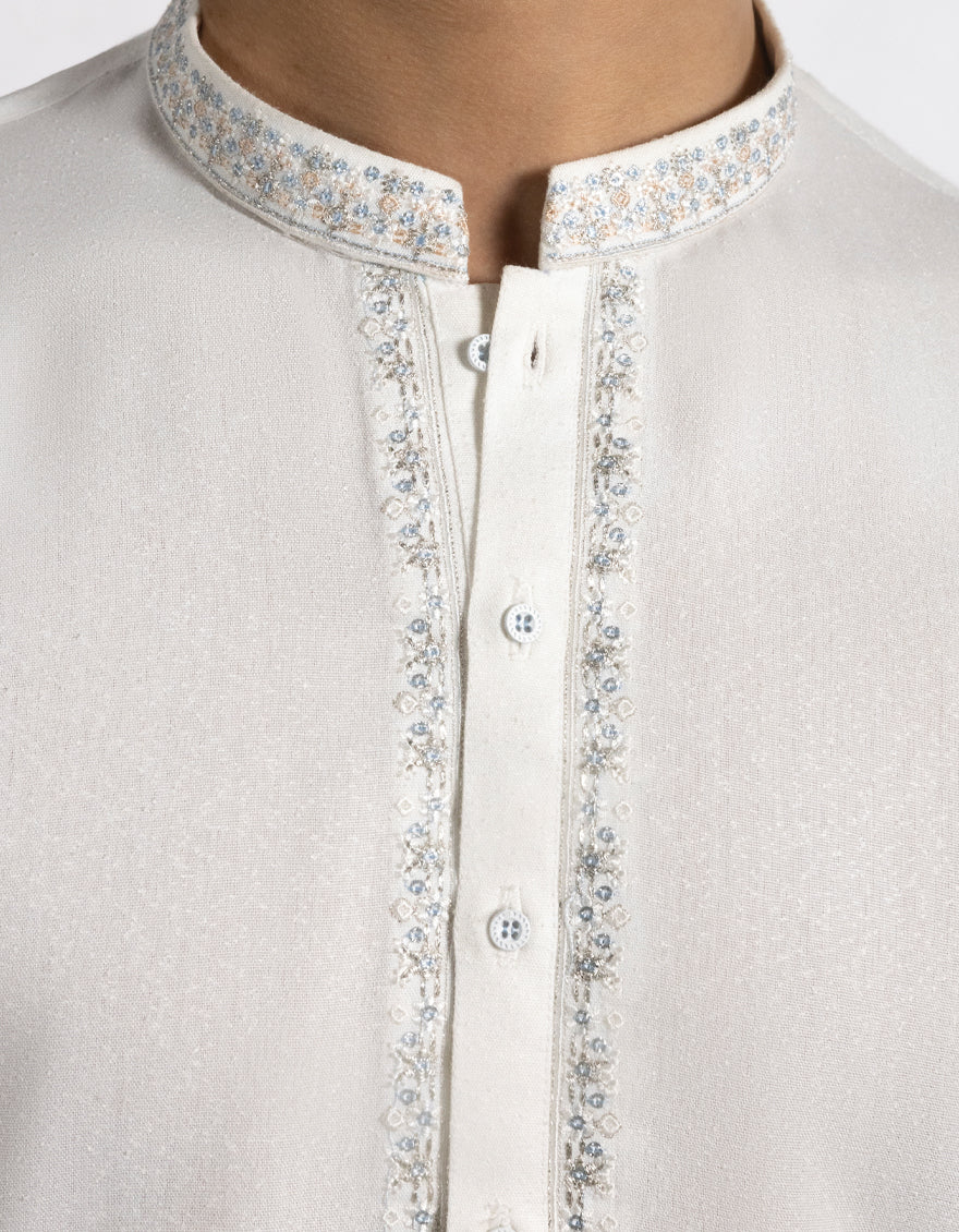 OFF WHITE BLENDED KAMEEZ SHALWAR | JTKS-A-46743/S25/JJ9899-FL - Image 3