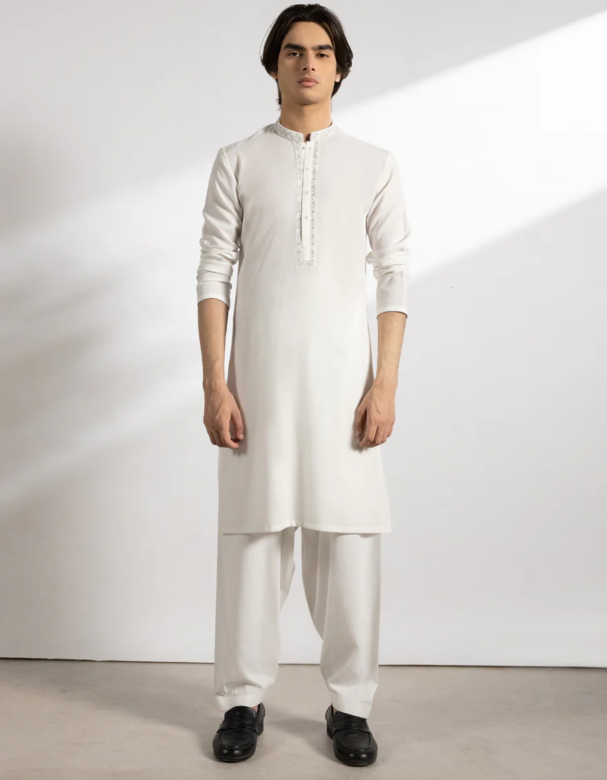 OFF WHITE BLENDED KAMEEZ SHALWAR | JTKS-A-46743/S25/JJ9899-FL - Image 4