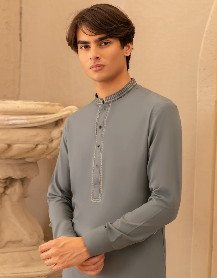 DARK CYAN BLENDED KAMEEZ SHALWAR | JTKS-A-46751/S25/JJ9823-SF - Image 2
