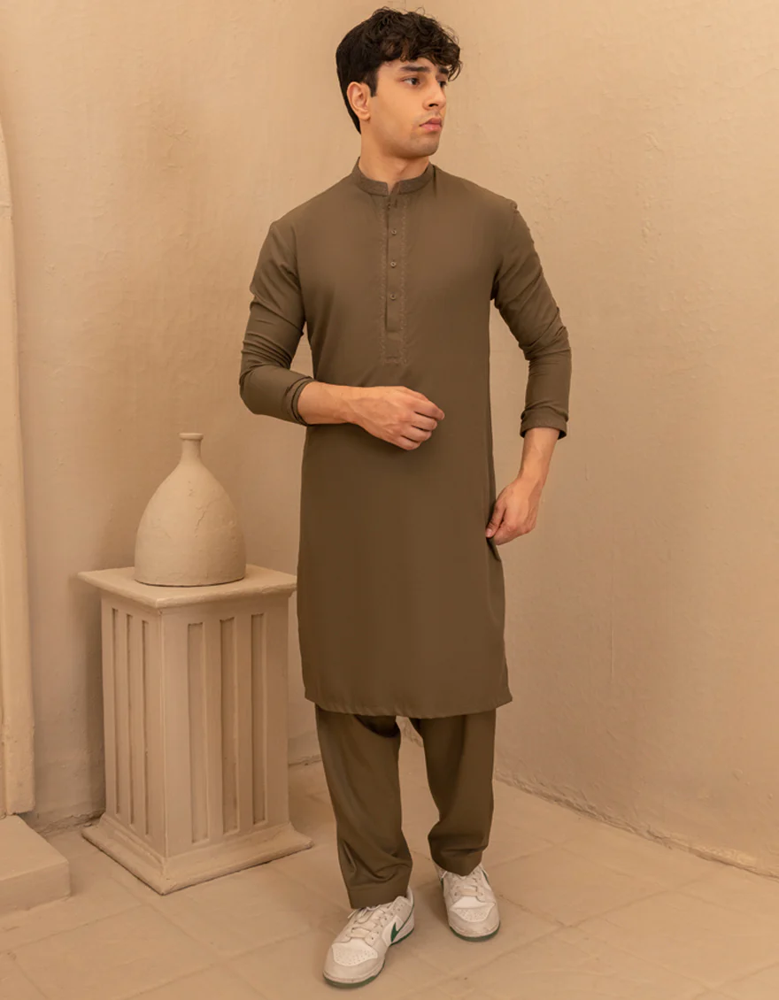 OLIVE GREEN BLENDED KAMEEZ SHALWAR | JTKS-A-46758/S25/JJ9841-SF - Image 4