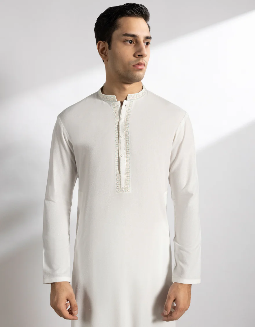 OFF WHITE BLENDED KAMEEZ SHALWAR | JTKS-A-46784/S25/JJ9427-FL - Image 2
