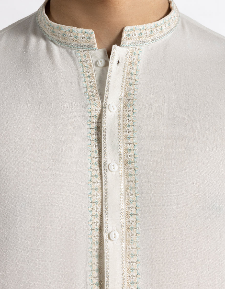 OFF WHITE BLENDED KAMEEZ SHALWAR | JTKS-A-46784/S25/JJ9427-FL - Image 3