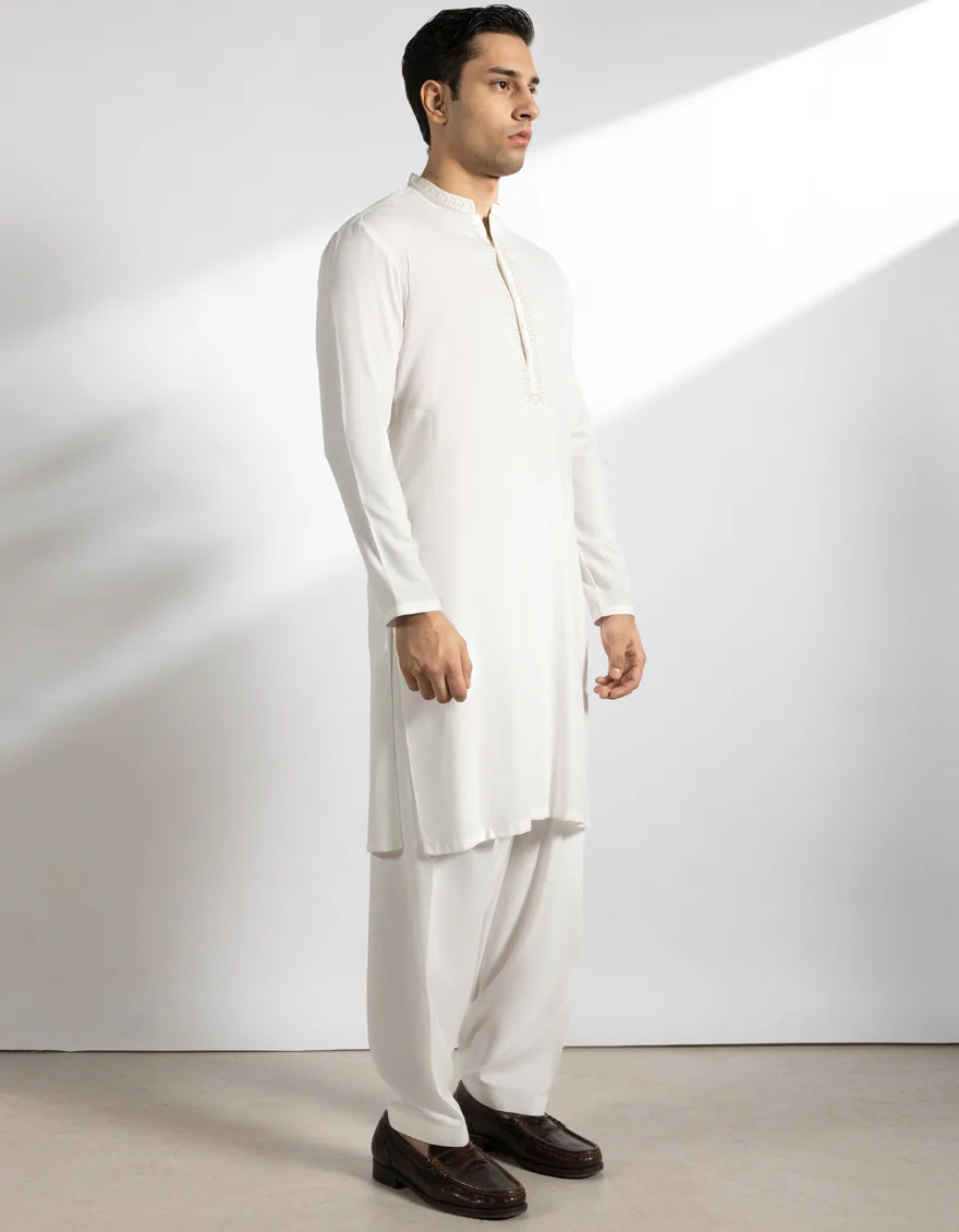 OFF WHITE BLENDED KAMEEZ SHALWAR | JTKS-A-46784/S25/JJ9427-FL - Image 4