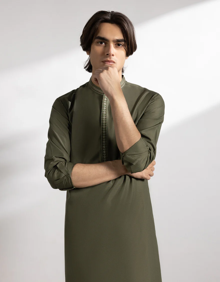 MEHNDI GREEN BLENDED KAMEEZ SHALWAR | JTKS-A-50166/S25/JJ9934-SF - Image 2