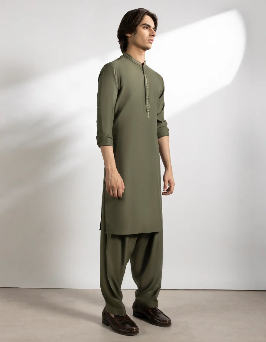 MEHNDI GREEN BLENDED KAMEEZ SHALWAR | JTKS-A-50166/S25/JJ9934-SF - Image 4