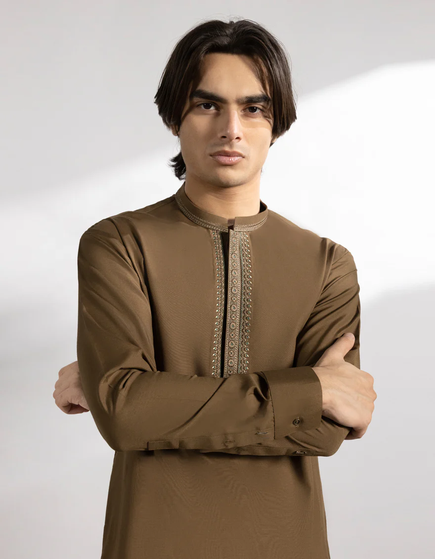 BROWN BLENDED KAMEEZ SHALWAR | JTKS-A-50167/S25/JJ9934-SF - Image 2