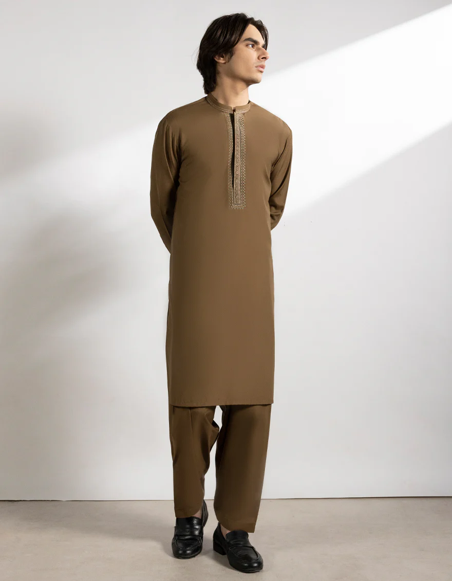 BROWN BLENDED KAMEEZ SHALWAR | JTKS-A-50167/S25/JJ9934-SF - Image 4