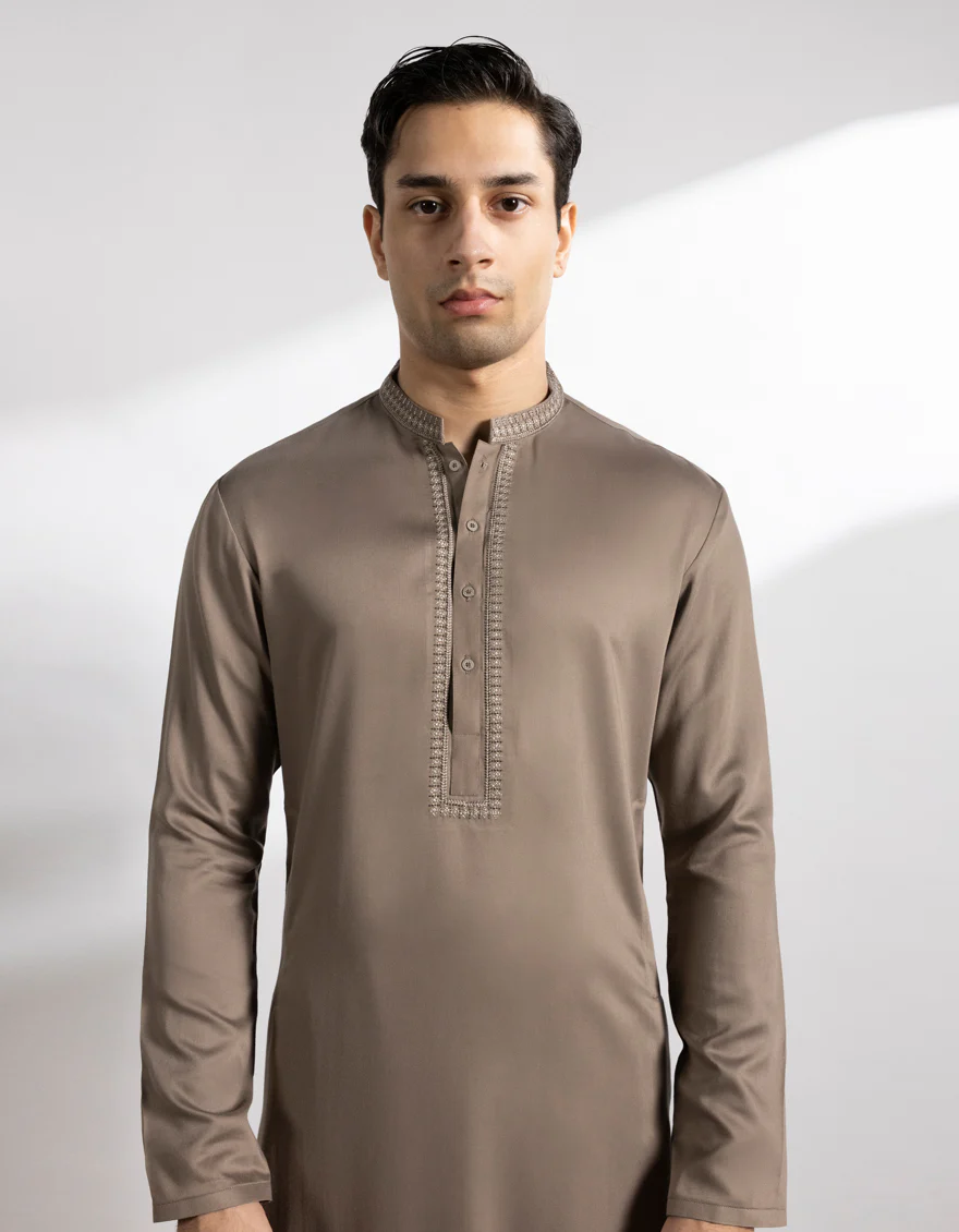 CHESTNUT BROWN BLENDED KAMEEZ SHALWAR | JTKS-A-50219/S25/JJ9860-SF - Image 2