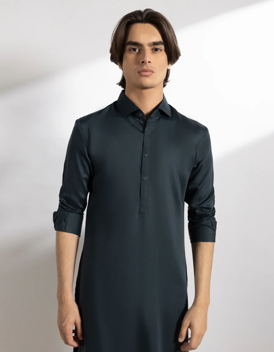 DEEP GREEN BLENDED KAMEEZ SHALWAR | JTKS-A-50249/S25/JJ9860-PN - Image 2