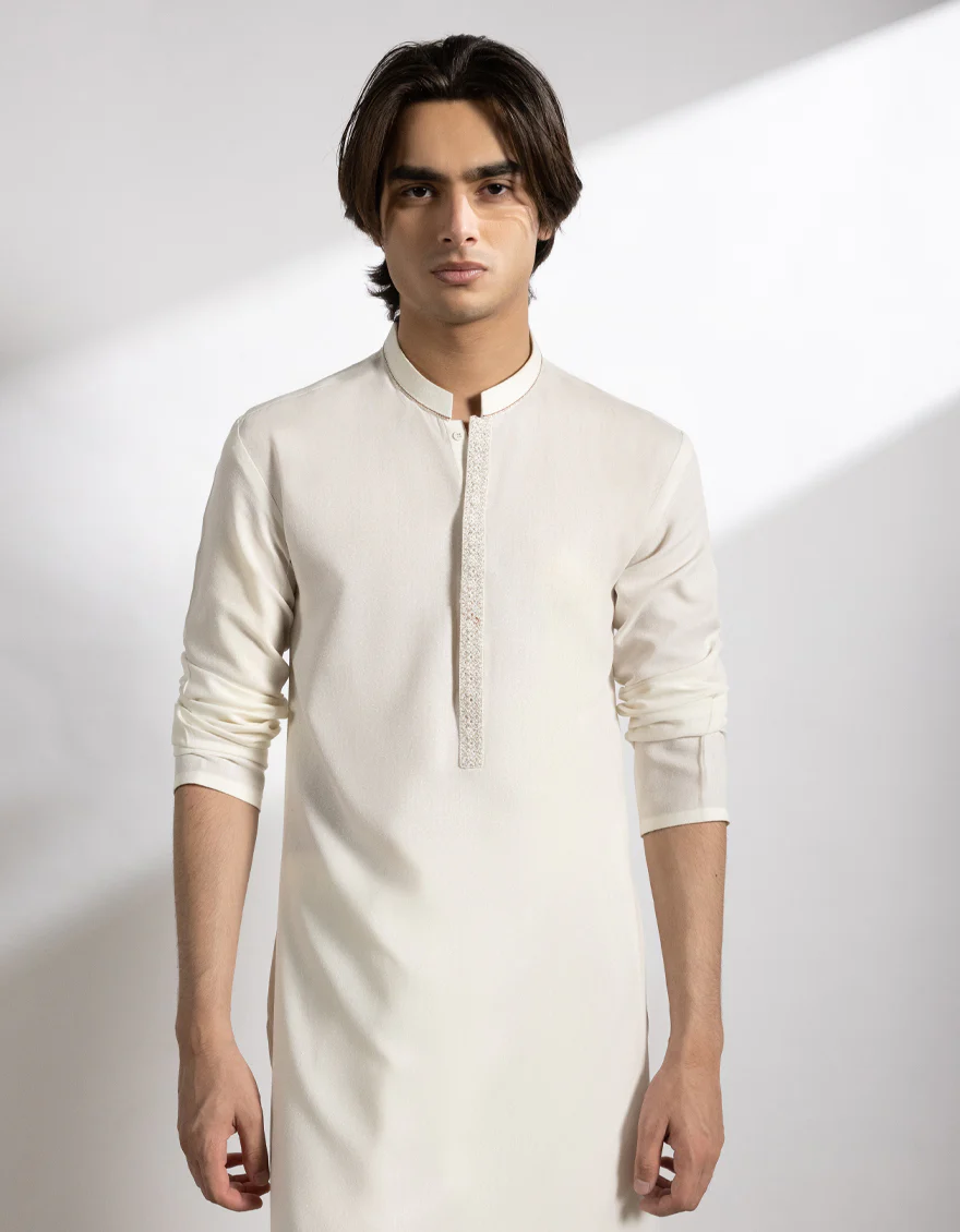 OFF WHITE BLENDED KAMEEZ SHALWAR | JTKS-A-50262/S25/JJ9898-FL - Image 2