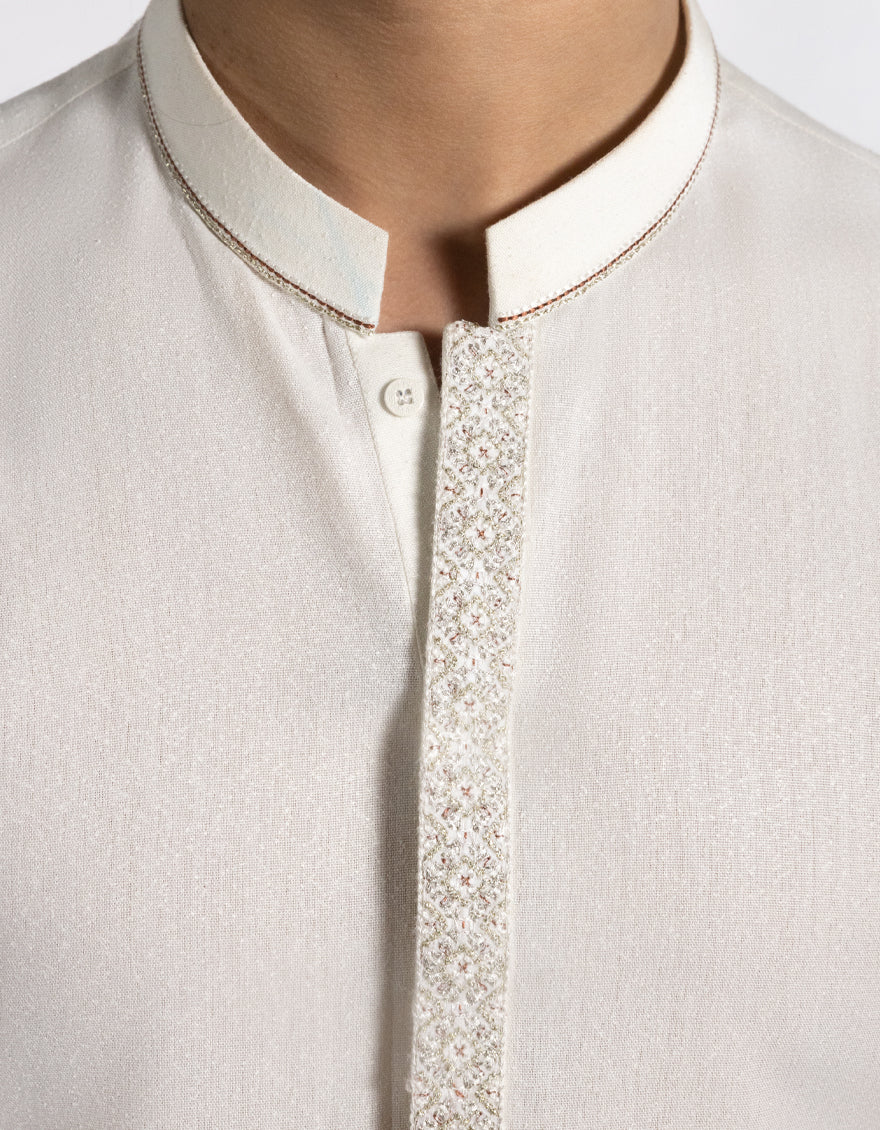OFF WHITE BLENDED KAMEEZ SHALWAR | JTKS-A-50262/S25/JJ9898-FL - Image 3