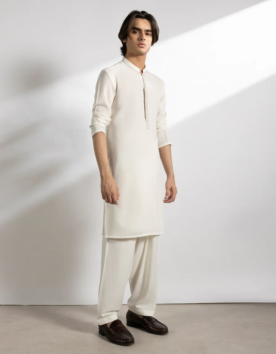 OFF WHITE BLENDED KAMEEZ SHALWAR | JTKS-A-50262/S25/JJ9898-FL - Image 5