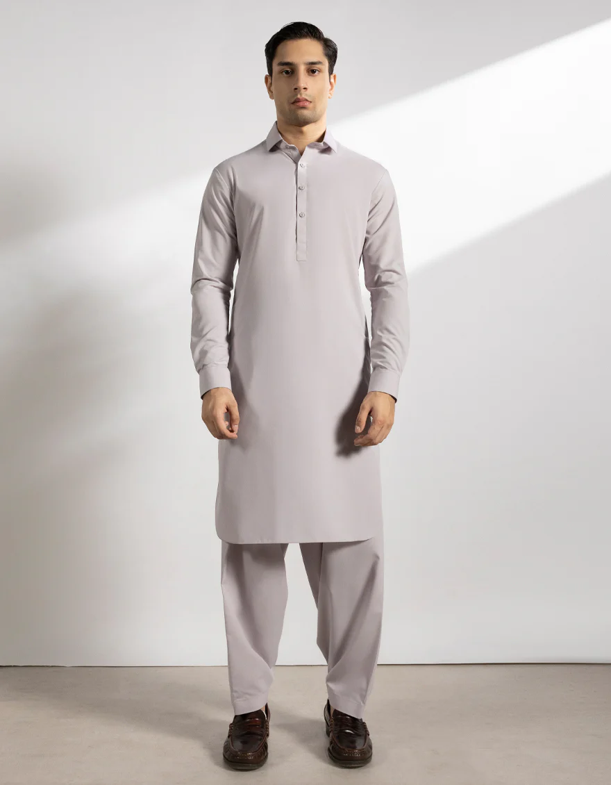 LIGHT GREY BLENDED KAMEEZ SHALWAR | JTKS-A-50295/S25/JJ10121-CL - Image 5