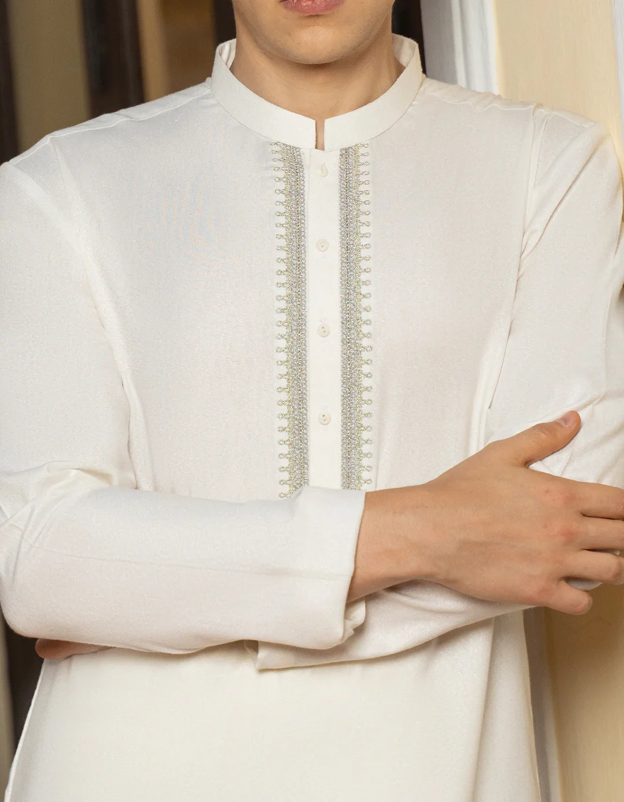 OFF WHITE BLENDED KAMEEZ SHALWAR | JTKS-A-US-34340/S23/JJ8712-FL - Image 2