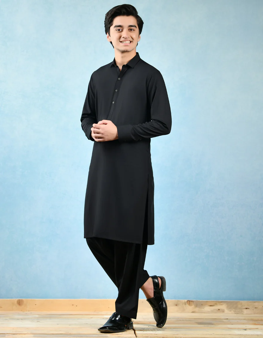 BLACK VISCOSE KAMEEZ SHALWAR | JTKS-A-US-44070/S22/JJ8346-PN - Image 3