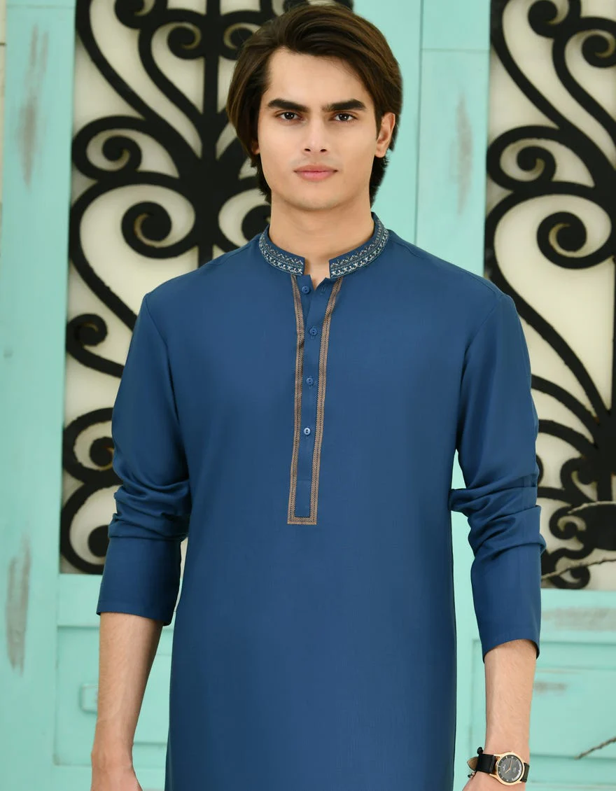 BLUE BLENDED KAMEEZ SHALWAR | JTKS-S-34702/S24/JJ9267-SF - Image 2