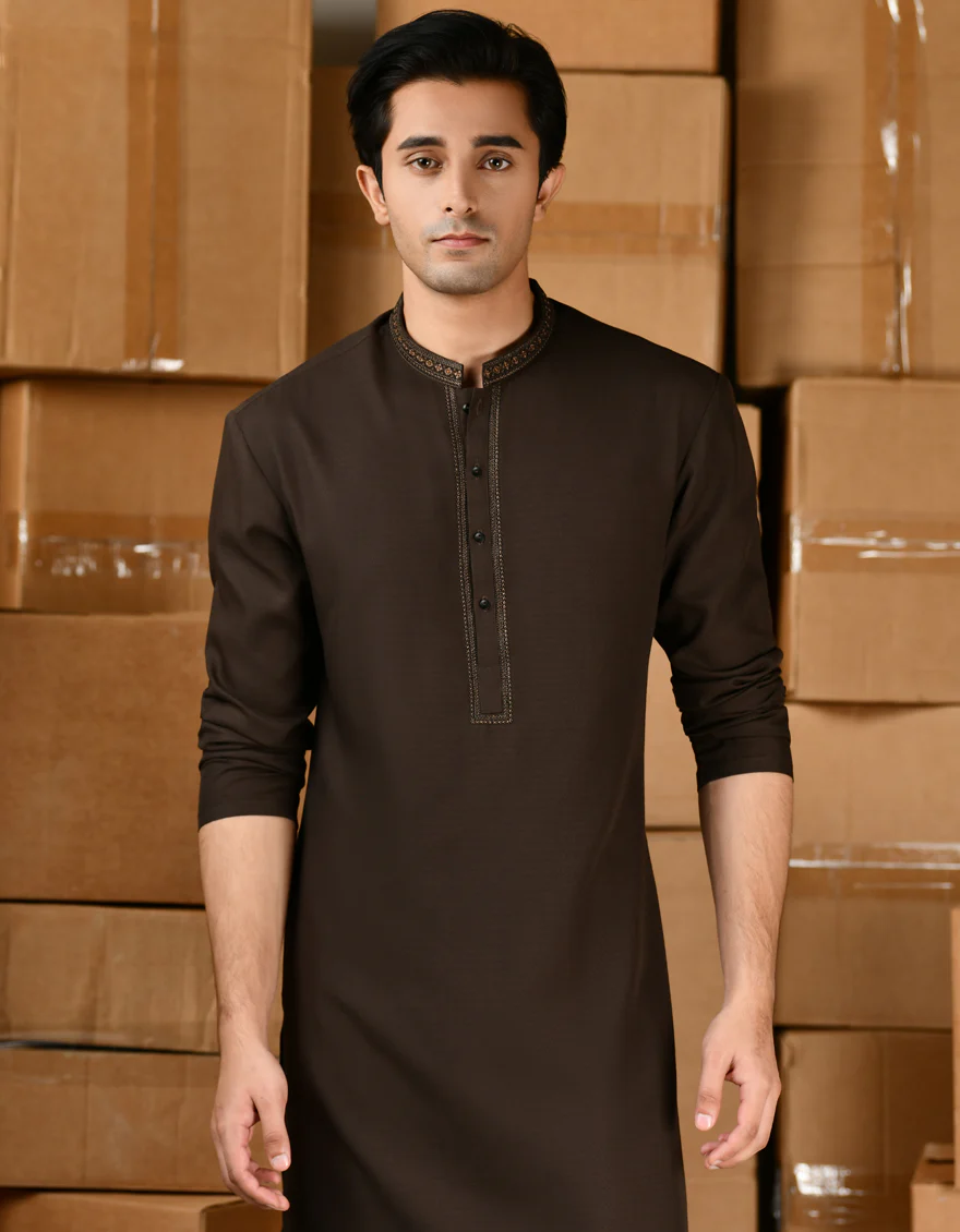 BROWN BLENDED KAMEEZ SHALWAR | JTKS-S-39141/S24/JJ9420-FL - Image 2