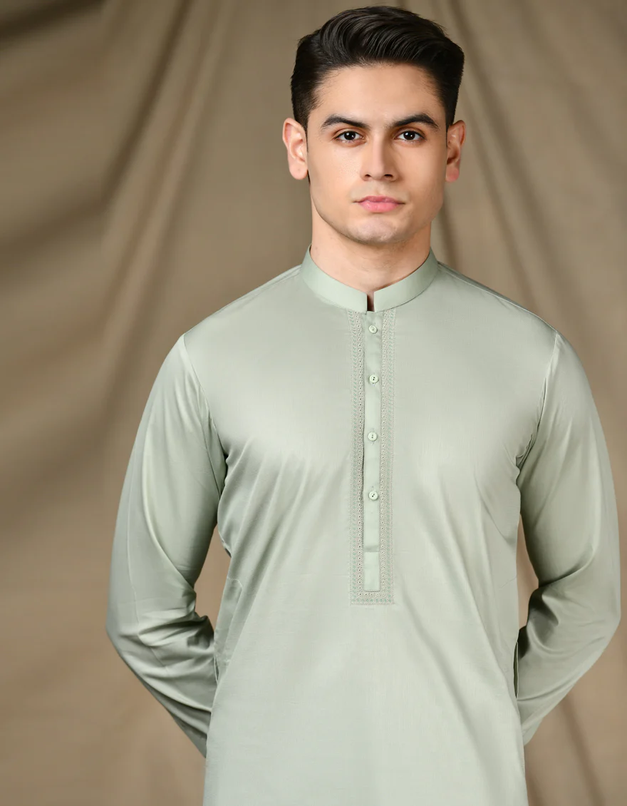 GREEN COTTON KAMEEZ SHALWAR | JTKS-S-46303/S24/JJ8 - Image 2