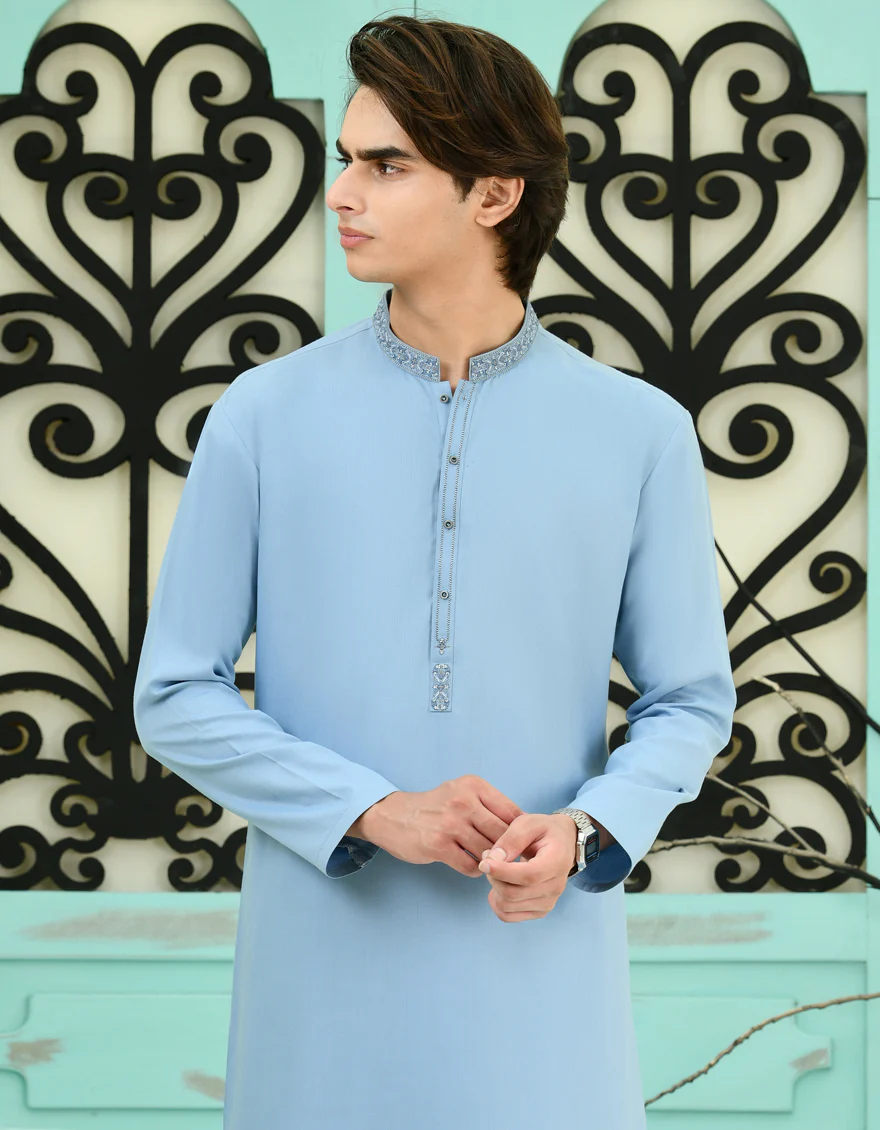 BLUE BLENDED KAMEEZ SHALWAR | JTKS-S-46331/S24/JJ9267-SF - Image 2