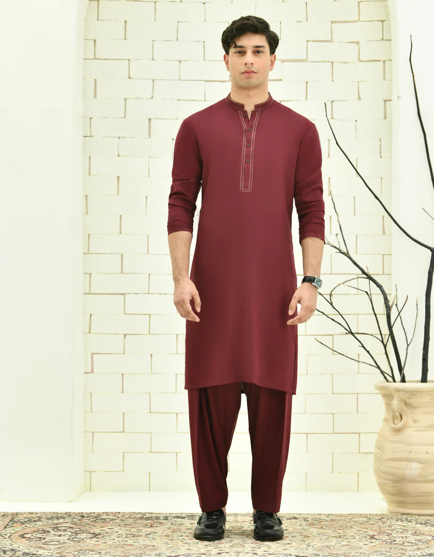 RED BLENDED KAMEEZ SHALWAR | JTKS-S-46332/S24/JJ9256-FL - Image 3