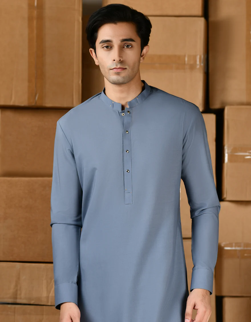 BLUE BLENDED KAMEEZ SHALWAR | JTKS-S-46423/S24/JJ9377-CL - Image 2
