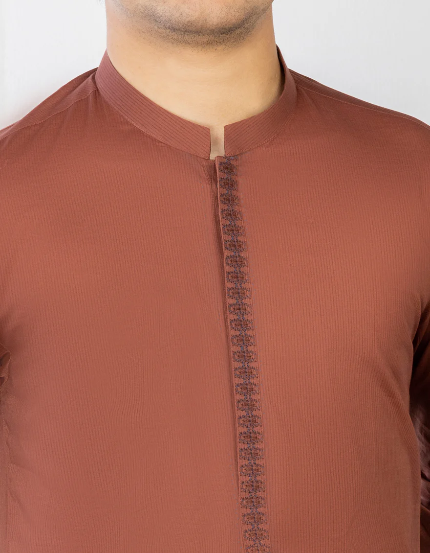 BURNT SIENNA COTTON KAMEEZ SHALWAR | JTKS-S-US-34330/S23/JJ8245-SF - Image 2