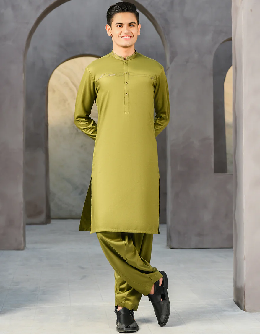 MEHNDI GREEN COTTON KAMEEZ SHALWAR | JTKS-S-US-35920/S22/JJ8153-SF