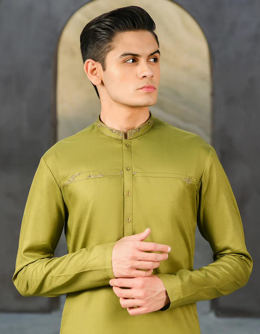 MEHNDI GREEN COTTON KAMEEZ SHALWAR | JTKS-S-US-35920/S22/JJ8153-SF - Image 2