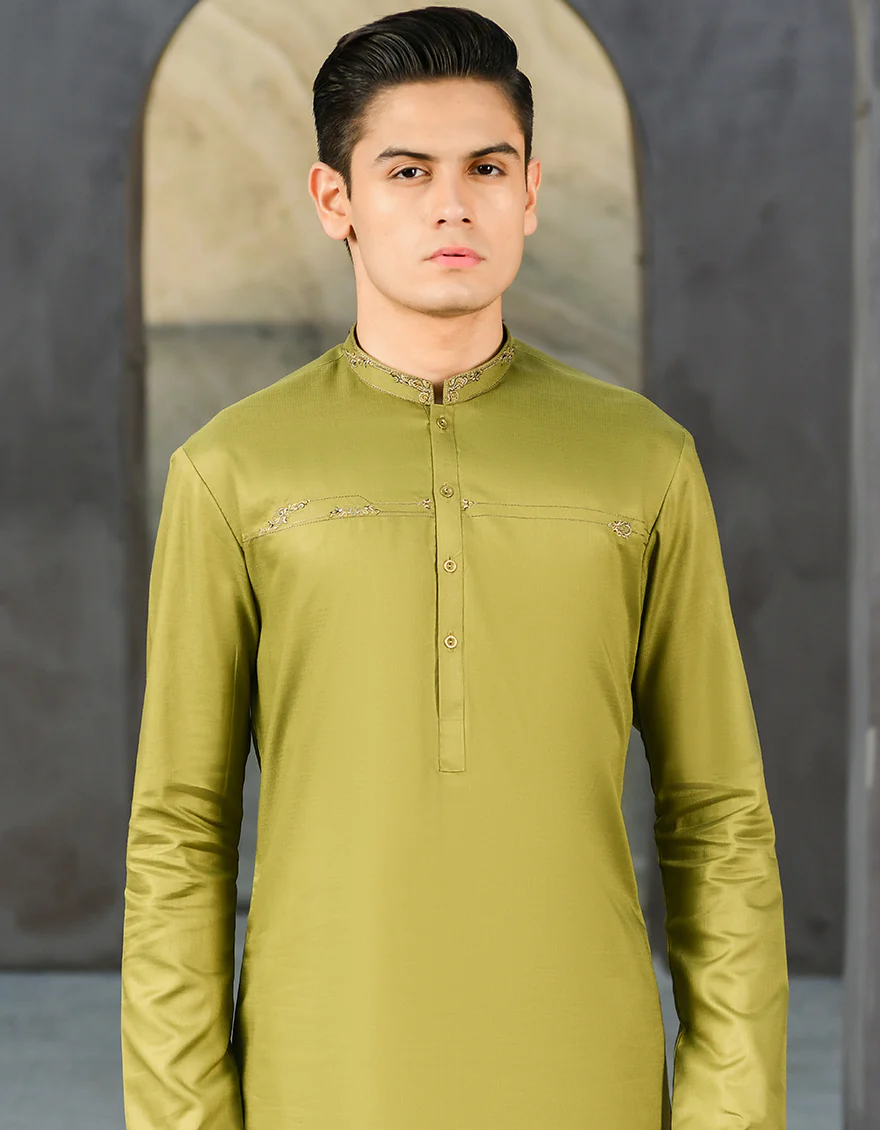 MEHNDI GREEN COTTON KAMEEZ SHALWAR | JTKS-S-US-35920/S22/JJ8153-SF - Image 3