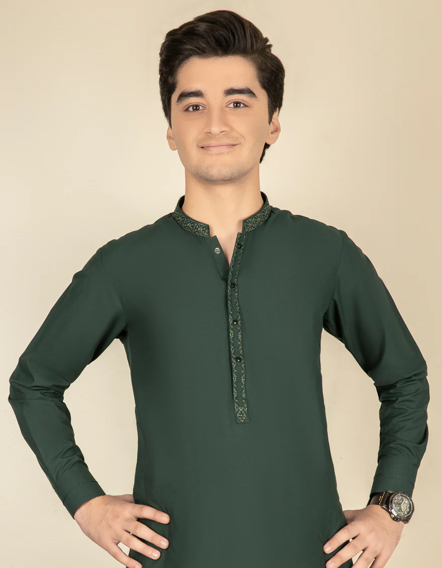 BOTTLE GREEN BLENDED KAMEEZ SHALWAR | JTKS-S-US-35943/S22/JJ7599-SF - Image 2
