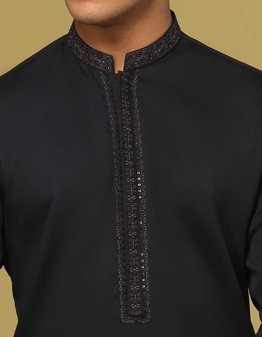 NAVY BLUE BLENDED KAMEEZ SHALWAR | JTKS-S-US-35951/S22/JJ7564-FL - Image 2