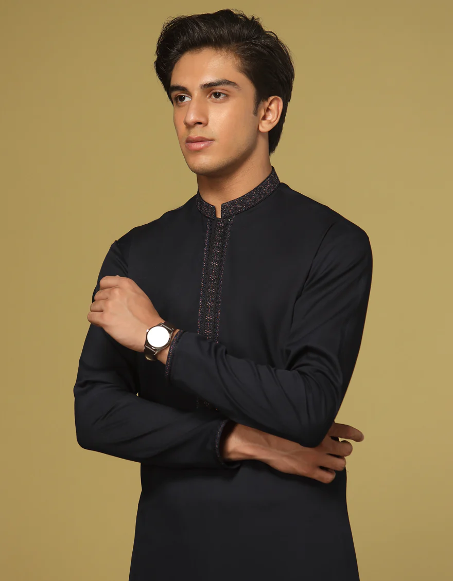 NAVY BLUE BLENDED KAMEEZ SHALWAR | JTKS-S-US-35951/S22/JJ7564-FL - Image 3