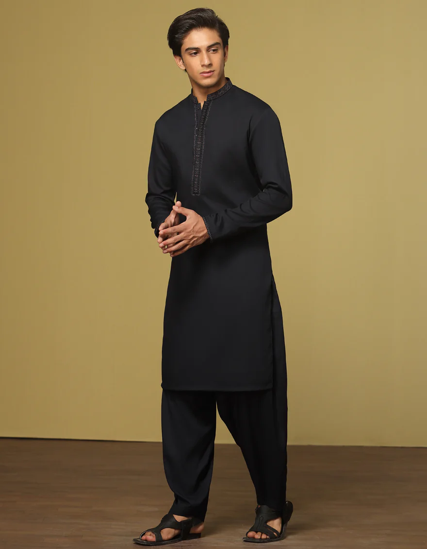NAVY BLUE BLENDED KAMEEZ SHALWAR | JTKS-S-US-35951/S22/JJ7564-FL - Image 4