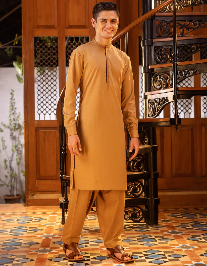 MUSTARD BLENDED KAMEEZ SHALWAR | JTKS-S-US-35966/S22/JJ8179-SF