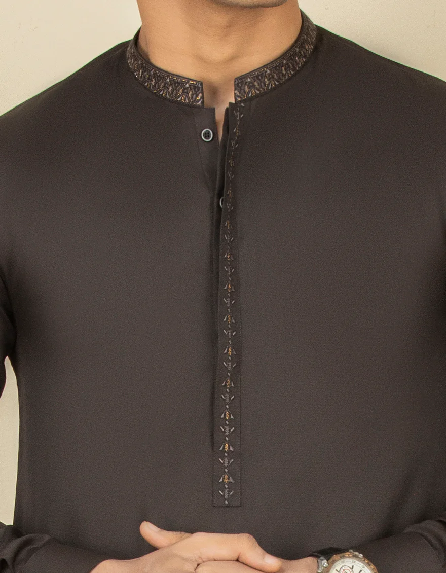 DARK BROWN BLENDED KAMEEZ SHALWAR | JTKS-S-US-35983/S22/JJ7670-SF - Image 2