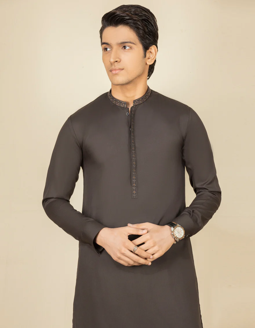 DARK BROWN BLENDED KAMEEZ SHALWAR | JTKS-S-US-35983/S22/JJ7670-SF - Image 3