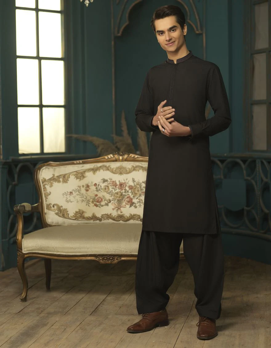 BLACK BLENDED KAMEEZ SHALWAR | JTKS-S-US-38448/S22/JJ7604-FL - Image 5