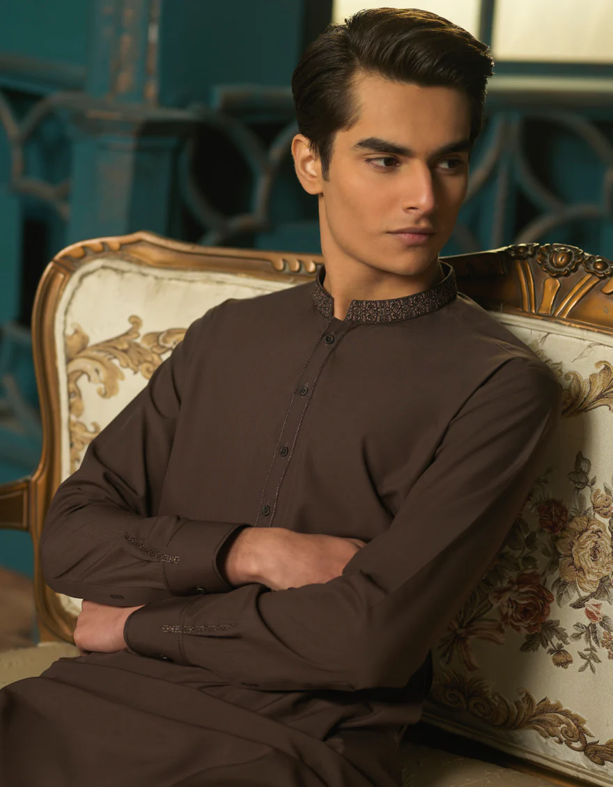 MUD BROWN BLENDED KAMEEZ SHALWAR | JTKS-S-US-38452/S22/JJ7528-SF - Image 2