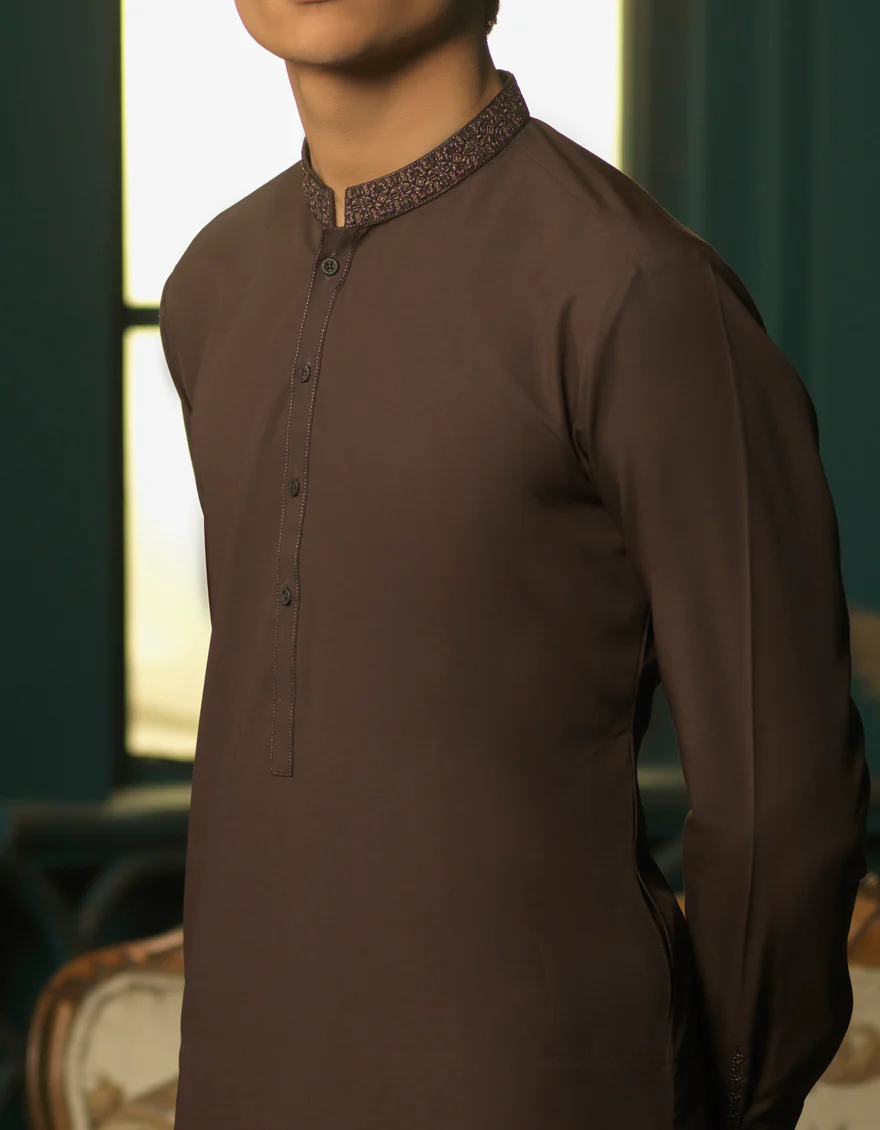 MUD BROWN BLENDED KAMEEZ SHALWAR | JTKS-S-US-38452/S22/JJ7528-SF - Image 3