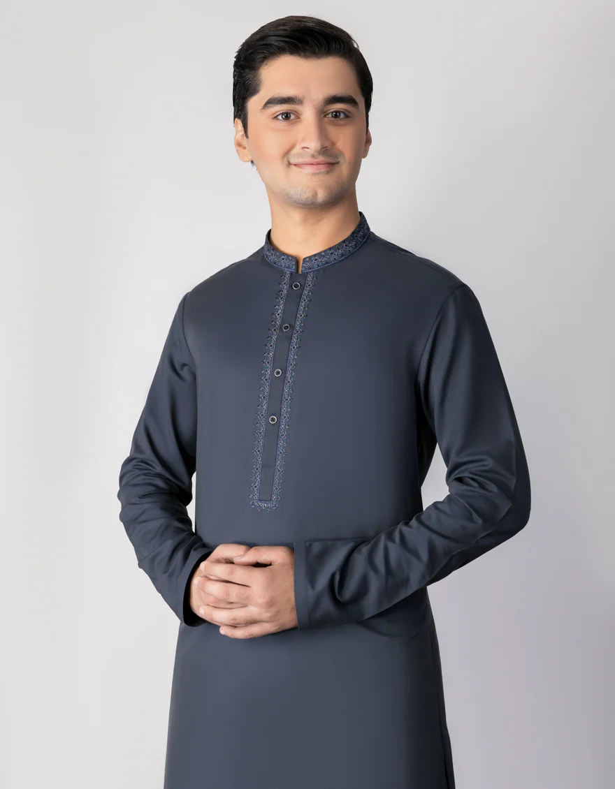 STEEL BLUE BLENDED KAMEEZ SHALWAR | JTKS-S-US-38726/S23/JJ7669-SF - Image 2