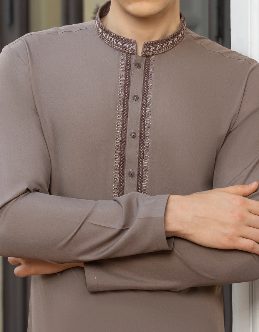MUD BROWN BLENDED KAMEEZ SHALWAR | JTKS-S-US-38751/S23/JJ8173-FL - Image 2