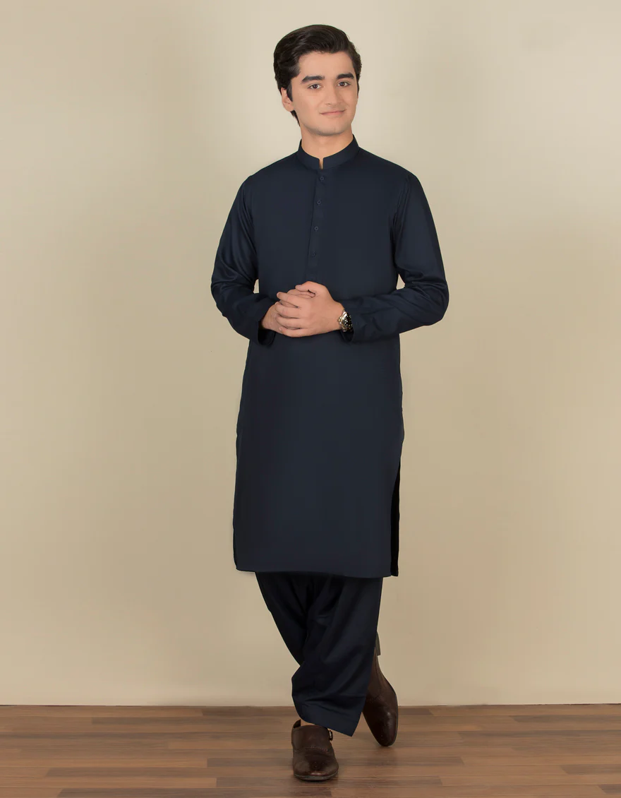 NAVY BLUE BLENDED KAMEEZ SHALWAR | JTKS-S-US-40199-R2-AP/S22/JJ8226-PN
