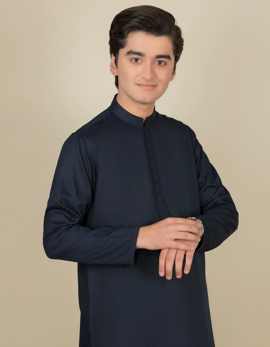 NAVY BLUE BLENDED KAMEEZ SHALWAR | JTKS-S-US-40199-R2-AP/S22/JJ8226-PN - Image 3