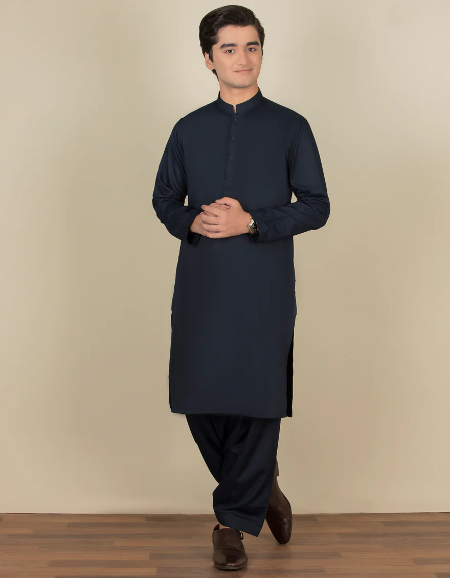 NAVY BLUE BLENDED KAMEEZ SHALWAR | JTKS-S-US-40199-R3-AP/S22/JJ7565-PN