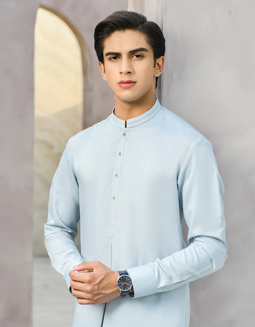 POWDER BLUE BLENDED KAMEEZ SHALWAR | JTKS-S-US-41124/S22/JJ7530-CL - Image 2